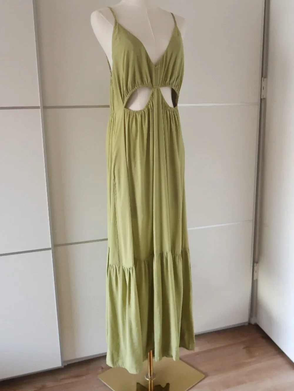 Abercrombie & Fitch Olive Green Cutout Maxi Dress Boho Resort Sleeveless L